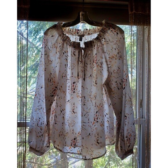 A New Day Boho Blouse Women Size Large Autumn Winter Long-Sleeve Abstact Cream - Picture 5 of 5